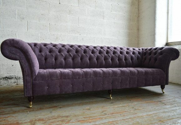 Fioletowy Chesterfield Luxury Couch Sofa Podkładka 4 miejsce siedzące Kanapy Siedziba Ustawić