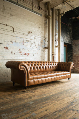 Design Chesterfield Zestaw sofowy 4 miejsce do siedzenia Sofa Skóra Podkładka Brązowa Luksusowa Sofa