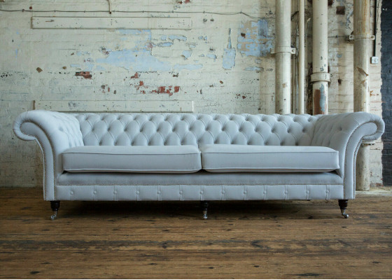 Szary Chesterfield 4 miejsce do siedzenia Podkładka Couch Modern Style Aksamit Włókienniczy Material Sofa