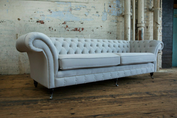 Szary Chesterfield 4 miejsce do siedzenia Podkładka Couch Modern Style Aksamit Włókienniczy Material Sofa
