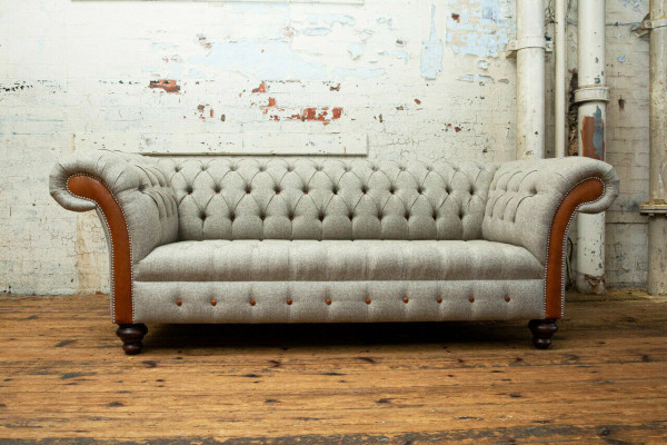 Szara kanapa trzyosobowa Chesterfield Podkładka Design Sofa Modern 3 osobowa