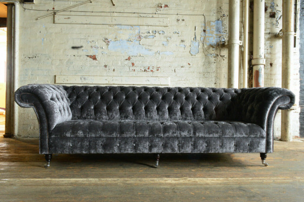 Designerska sofa Chesterfield Szary Luxury Couch Sofa 4 miejsce do siedzenia Material Sofa