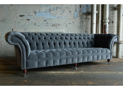 Designerska Szary Chesterfield Couch Duża Sofa 4-miejsce siedzące Podkładka Meble