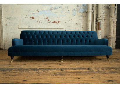 Duża niebieska luksusowa sofa czteroosobowa Chesterfield xxl Podkładka Meble