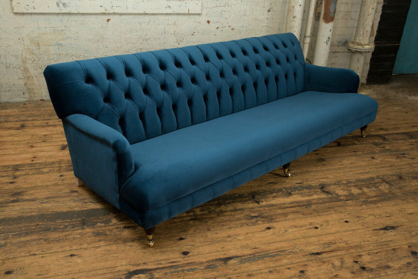 Duża niebieska luksusowa sofa czteroosobowa Chesterfield xxl Podkładka Meble