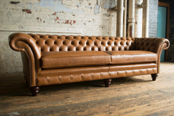 Sofa Brown Chesterfield Luxury 4-miejsce do siedzenia Sofa Podkładka Materiał miejsca do siedzenia