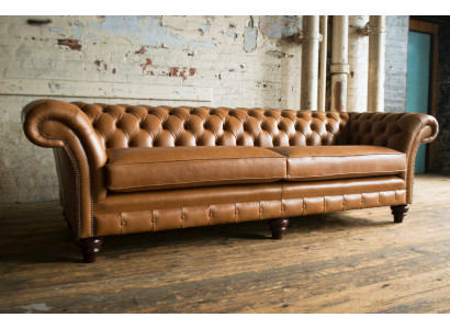 Sofa Brown Chesterfield Luxury 4-miejsce do siedzenia Sofa Podkładka Materiał miejsca do siedzenia