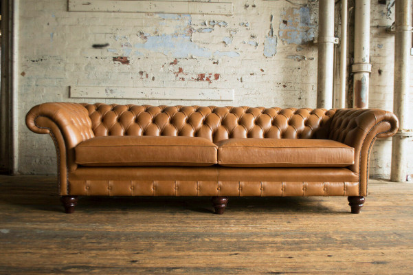 Sofa Brown Chesterfield Luxury 4-miejsce do siedzenia Sofa Podkładka Materiał miejsca do siedzenia