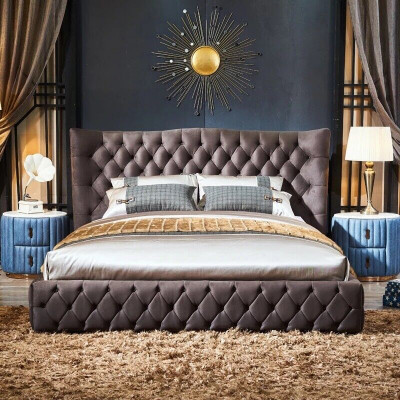 Brown Chesterfield Łóżko Sypialnia Włókiennicze łóżko Aksamit Big Hotel bed