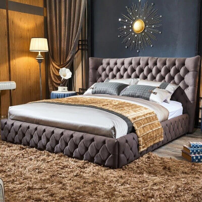 Brown Chesterfield Łóżko Sypialnia Włókiennicze łóżko Aksamit Big Hotel bed