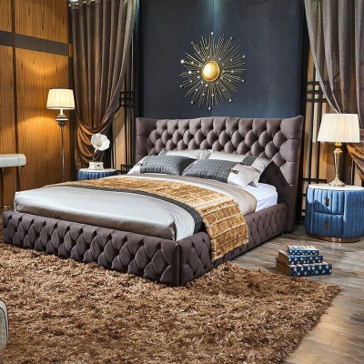 Brown Chesterfield Łóżko Sypialnia Włókiennicze łóżko Aksamit Big Hotel bed