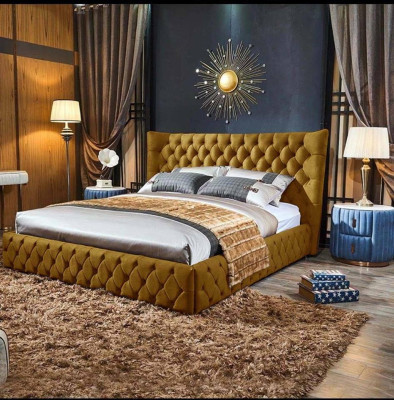 Chesterfield Black Łóżko Sypialnia łóżka Włókiennicze Aksamit Big Hotel bed