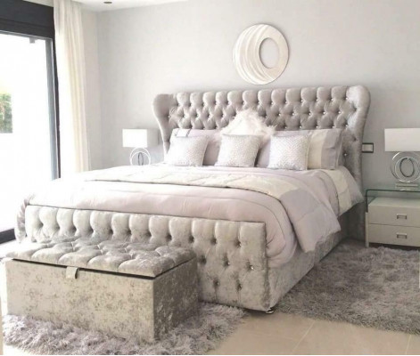 Designerskie Chesterfield Łóżko Sypialnia Włókienniczy Skóra Podkładka 140/160/180/200 cm