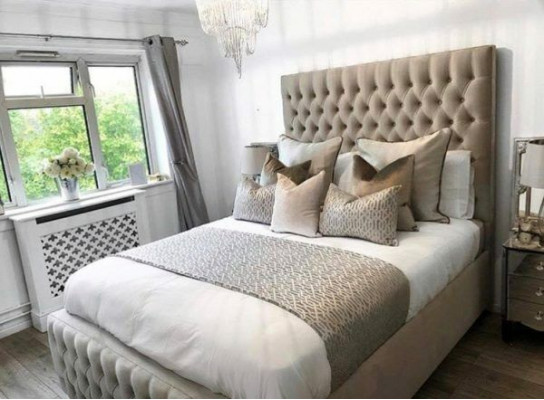 Chesterfield Łóżko Design Sypialnia Łóżko angielskie 200x200cm Włókienniczy Podkładka