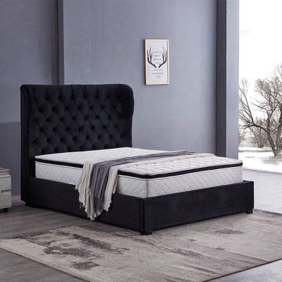 Black Chesterfield Łóżko tapicerowane Luxury Sypialnia Deko Design łóżka Skóra