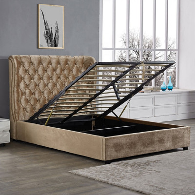 Beżowe Łóżko tapicerowane Chesterfield luksusowe łóżko Sypialnia Design