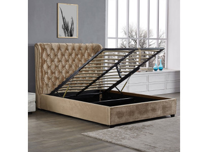 Beżowe Łóżko tapicerowane Chesterfield luksusowe łóżko Sypialnia Design