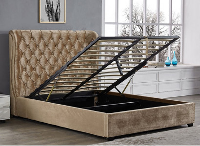 Beżowe Łóżko tapicerowane Chesterfield luksusowe łóżko Sypialnia Design