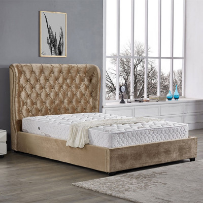 Beżowe Łóżko tapicerowane Chesterfield luksusowe łóżko Sypialnia Design