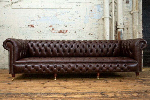 Brązowa 4-osobowa sofa Chesterfield klasyczna luksusowa barokowa sofa w stylu rokoko