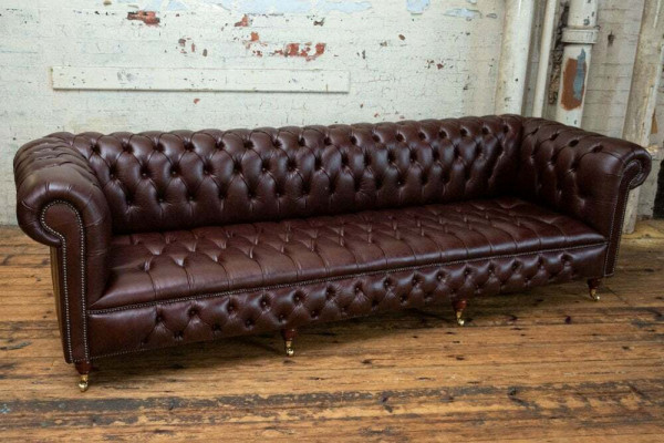 Brązowa 4-osobowa sofa Chesterfield klasyczna luksusowa barokowa sofa w stylu rokoko