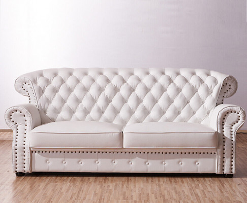Biały trzymiejscowy Chesterfield High Oparcie Oryginalny Praca fizyczna Skóra Couch