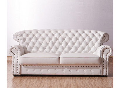 Biały trzymiejscowy Chesterfield High Oparcie Oryginalny Praca fizyczna Skóra Couch