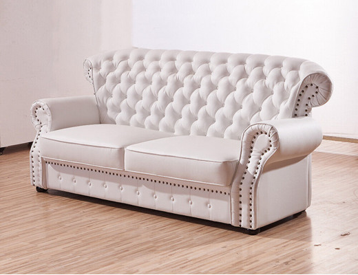 Biały trzymiejscowy Chesterfield High Oparcie Oryginalny Praca fizyczna Skóra Couch