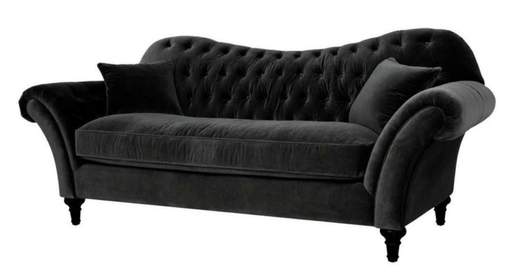 Kanapy Podkładka Sofa Sofy Chesterfield Czarny Trzyosobowy Materiał Pokój Dzienny Nowe