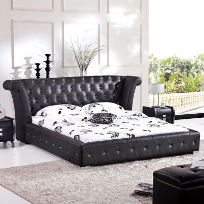 Chesterfield Big Łóżko XXL Zagłówek łóżka Podkładka Hotel Aksamit Czarny Materiał uszy