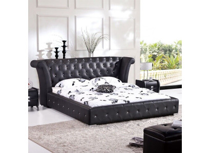 Chesterfield Big Łóżko XXL Zagłówek łóżka Podkładka Hotel Aksamit Czarny Materiał uszy