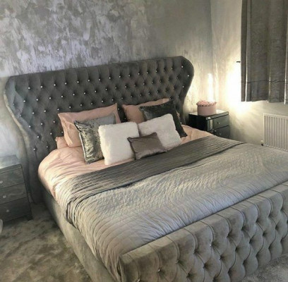 Designerskie Chesterfield Łóżko Sypialnia Włókienniczy Skóra Podkładka 140/160/180/200 cm