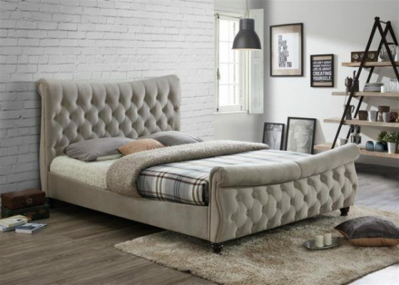 Chesterfield Włókienniczy Podkładka Łóżko Designerskie łóżka Beige Hotel Double Sypialnia