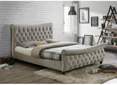 Chesterfield Włókienniczy Podkładka Łóżko Designerskie łóżka Beige Hotel Double Sypialnia