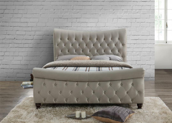 Chesterfield Włókienniczy Podkładka Łóżko Designerskie łóżka Beige Hotel Double Sypialnia