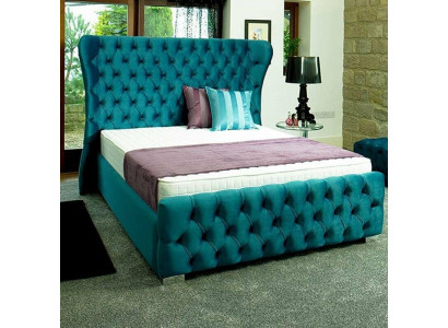 Chesterfield Turkis Green Designer Łóżko Sypialnia Włókienniczy Skóra Podkładka 180x200 cm