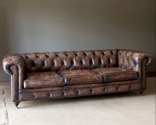 Brown Chesterfield 3-miejsce do siedzenia Skóra Sofa Kanapa Meble w stylu angielskim