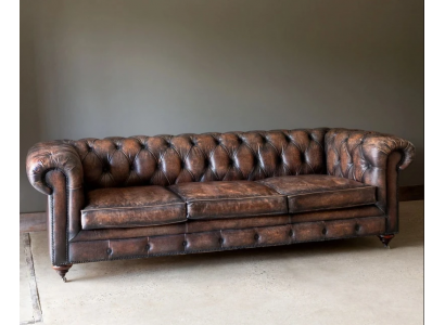 Brown Chesterfield 3-miejsce do siedzenia Skóra Sofa Kanapa Meble w stylu angielskim