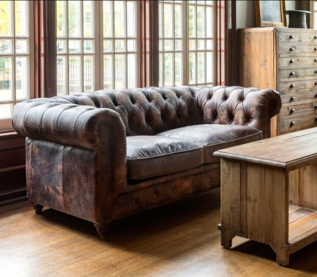 Brązowa Chesterfield Męska Sofa Klubowa Sofa Skóra Podkładka Trzyosobowa