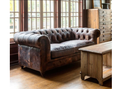 Brązowa Chesterfield Męska Sofa Klubowa Sofa Skóra Podkładka Trzyosobowa