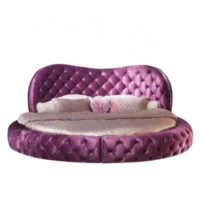 Okrągłe Chesterfield Design Łóżko Sypialnia Włókienniczy Skóra Podkładka Lila Okrągły Luxury
