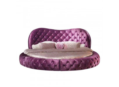 Okrągłe Chesterfield Design Łóżko Sypialnia Włókienniczy Skóra Podkładka Lila Okrągły Luxury
