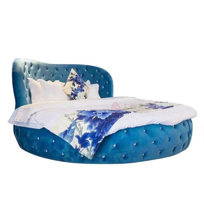 Okrągłe Chesterfield Design Łóżko Sypialnia Włókienniczy Skóra Podkładka Lila Okrągły Luxury