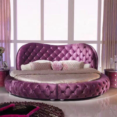 Okrągłe Chesterfield Design Łóżko Sypialnia Włókienniczy Skóra Podkładka Lila Okrągły Luxury