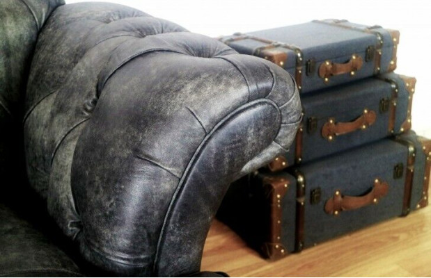 Kanapa Chesterfield Big Xxl % Skóra Czarna 3-miejsce do siedzenia w stylu vintage