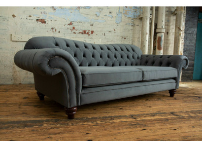 Duża Sofa 4 miejsce do siedzenia Couch Chesterfield Podkładka Siedziba Ustawić Materiał Włókienniczy New Grey