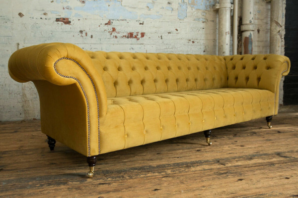 Sofa Sofa Podkładka Chesterfield Włókienniczy Sofy Design Luksusowe Sofy Tkaninowe 4-osobowe Żółte