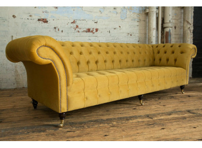Sofa Sofa Podkładka Chesterfield Włókienniczy Sofy Design Luksusowe Sofy Tkaninowe 4-osobowe Żółte