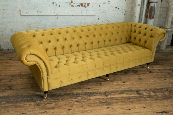 Sofa Sofa Podkładka Chesterfield Włókienniczy Sofy Design Luksusowe Sofy Tkaninowe 4-osobowe Żółte