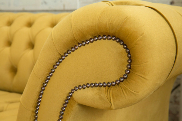 Sofa Sofa Podkładka Chesterfield Włókienniczy Sofy Design Luksusowe Sofy Tkaninowe 4-osobowe Żółte